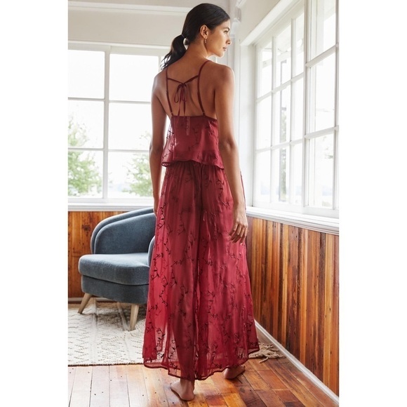 Anthropologie NWT Two Piece Set Burgundy Sheer Embroidered XXS - Picture 13 of 13